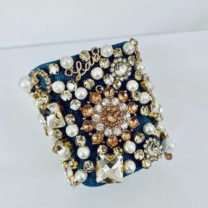 New Garell Handmade in USA Denim Bracelet with Charms & Beads–Boho Chic Jewelry